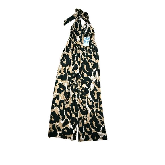 Diane Von Furstenberg x Target Women XS Leopard Halter Jumpsuit Black/Tan/Pink - Picture 4 of 8